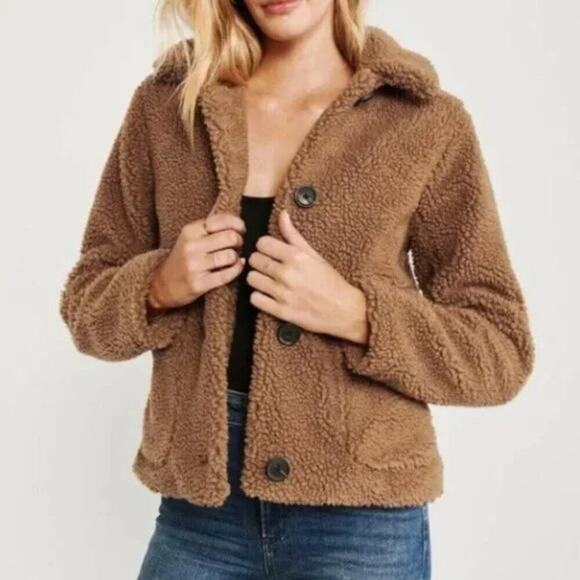 ABERCROMBIE & FITCH TEDDY BEAR BOMBER JACKET COZY SIZE XS WARMTH AESTHETIC - Picture 2 of 13